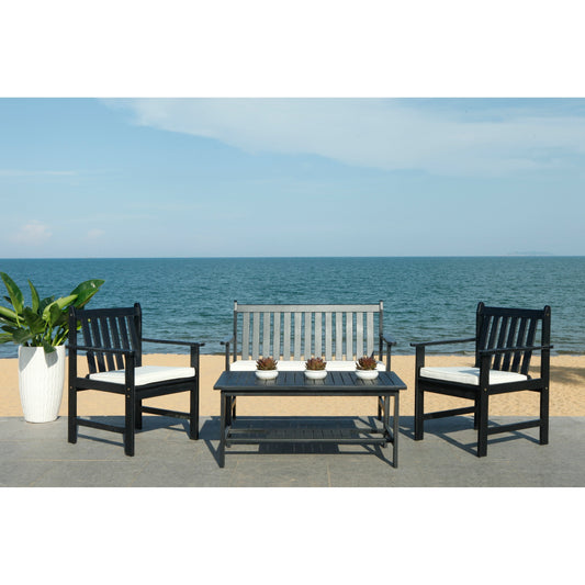 SAFAVIEH Outdoor Living Burbank 4 Pc Outdoor Set- Black / WhiteBlack - 44W x 25D x 34H