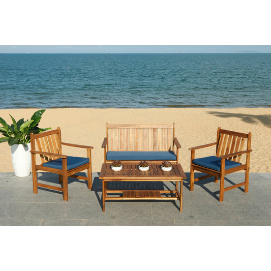 SAFAVIEH Outdoor Living Burbank Brown Acacia Wood 4-piece Furniture Set - 44W x 25D x 34H