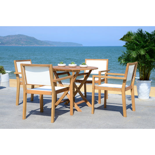 SAFAVIEH Outdoor Living Chante 35.4-Inch Dia Round Table 5-Piece Dining Set - 35W x 35D x 30H