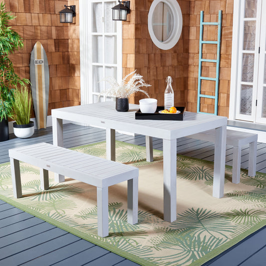 SAFAVIEH Outdoor Living Dario 3-Piece Dining Set With 59-Inch L Table And 2 Backless Benches - 59W x 32D x 30H