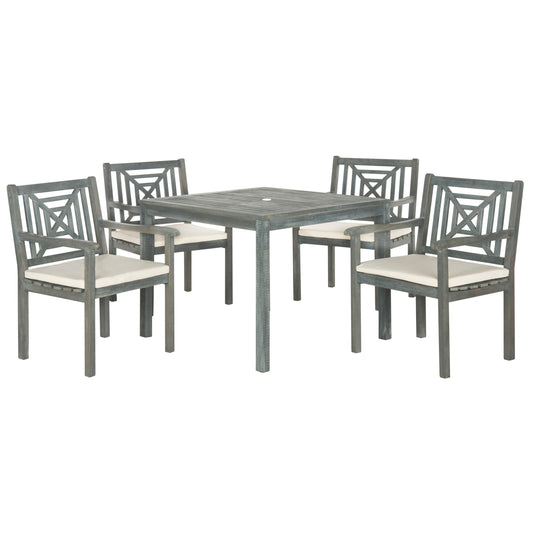 SAFAVIEH Outdoor Living Del Mar Ash Grey Acacia Wood 5-piece Beige Cushion Dining Set - 35W x 35D x 30H