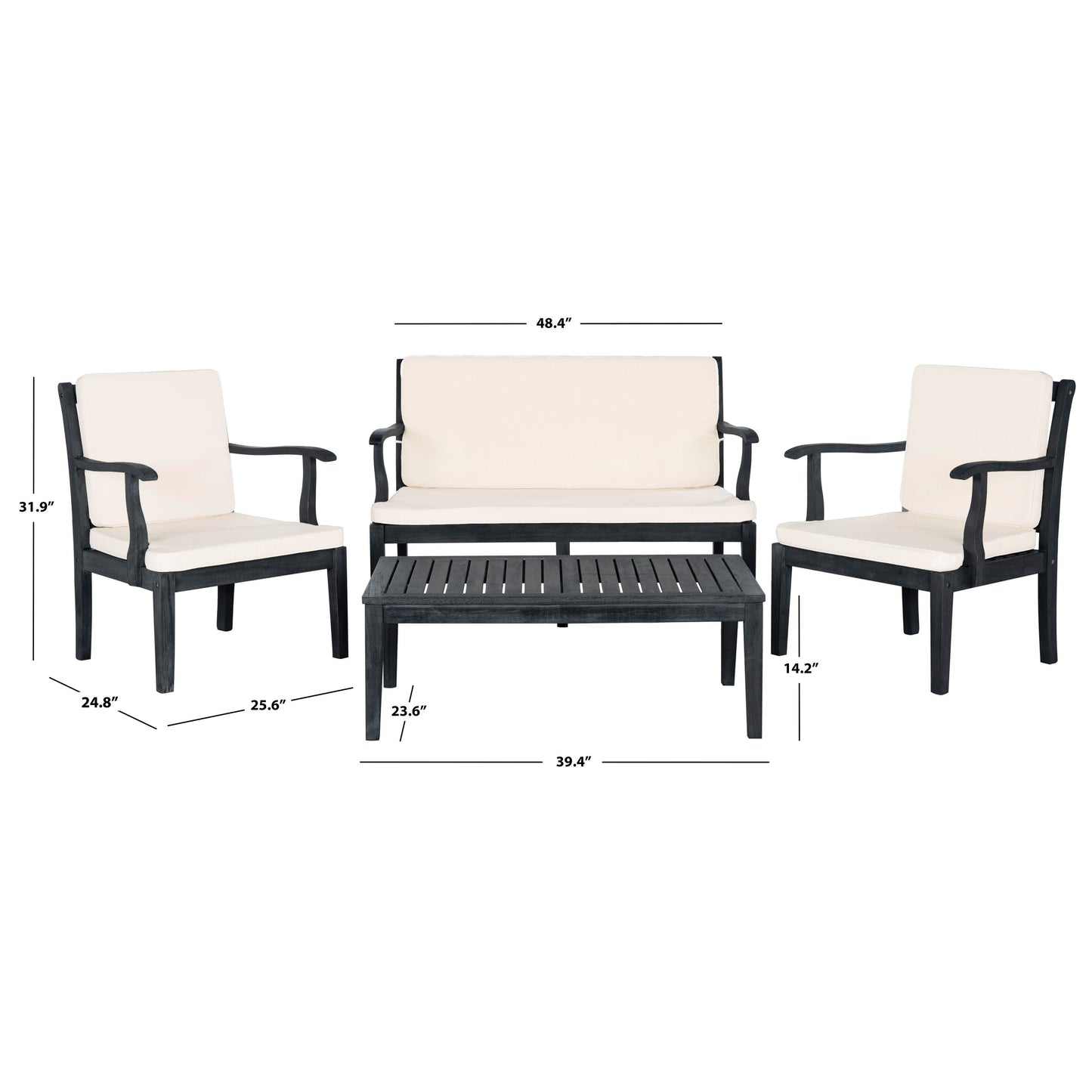 SAFAVIEH Outdoor Living Del Mar Brown Acacia Wood 4-piece Beige Cushion Patio Set - 48W x 25D x 32H