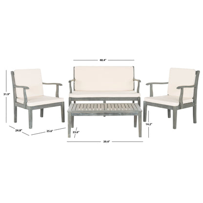 SAFAVIEH Outdoor Living Del Mar Brown Acacia Wood 4-piece Beige Cushion Patio Set - 48W x 25D x 32H