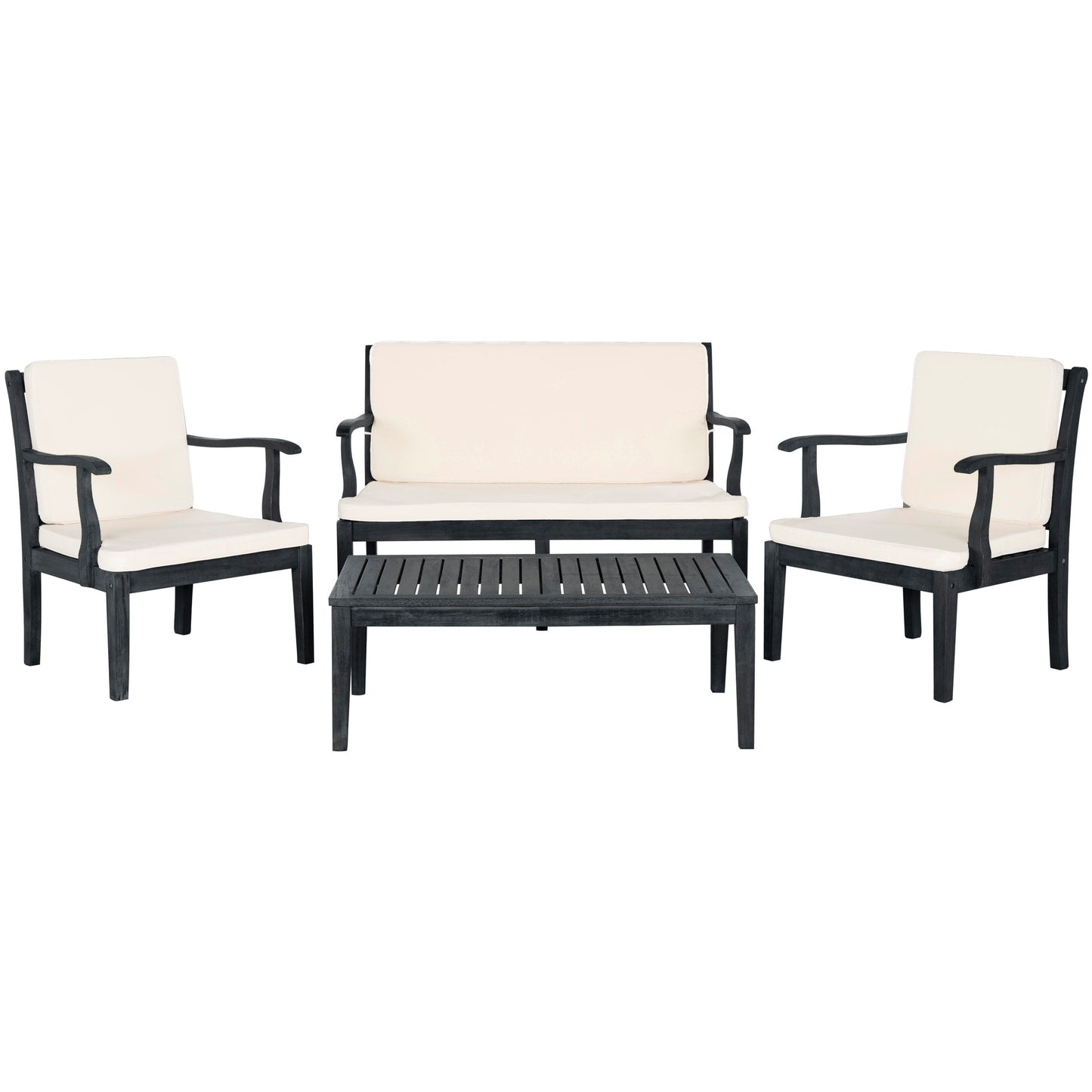SAFAVIEH Outdoor Living Del Mar Brown Acacia Wood 4-piece Beige Cushion Patio Set - 48W x 25D x 32H