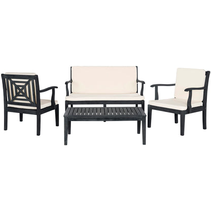SAFAVIEH Outdoor Living Del Mar Brown Acacia Wood 4-piece Beige Cushion Patio Set - 48W x 25D x 32H