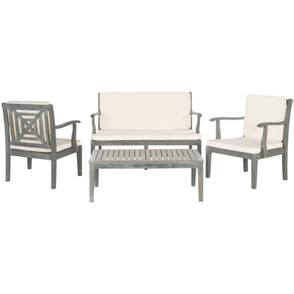 SAFAVIEH Outdoor Living Del Mar Brown Acacia Wood 4-piece Beige Cushion Patio Set - 48W x 25D x 32H