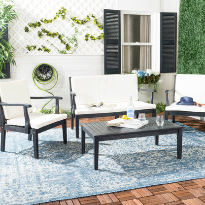 SAFAVIEH Outdoor Living Del Mar Brown Acacia Wood 4-piece Beige Cushion Patio Set - 48W x 25D x 32H