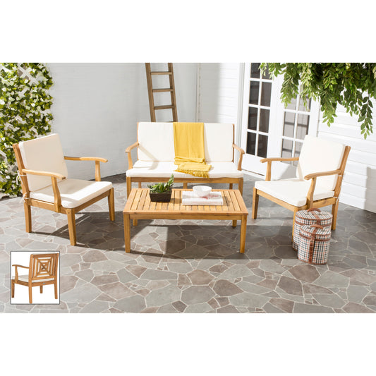 SAFAVIEH Outdoor Living Del Mar Brown Acacia Wood 4-piece Beige Cushion Patio Set - 48W x 25D x 32H