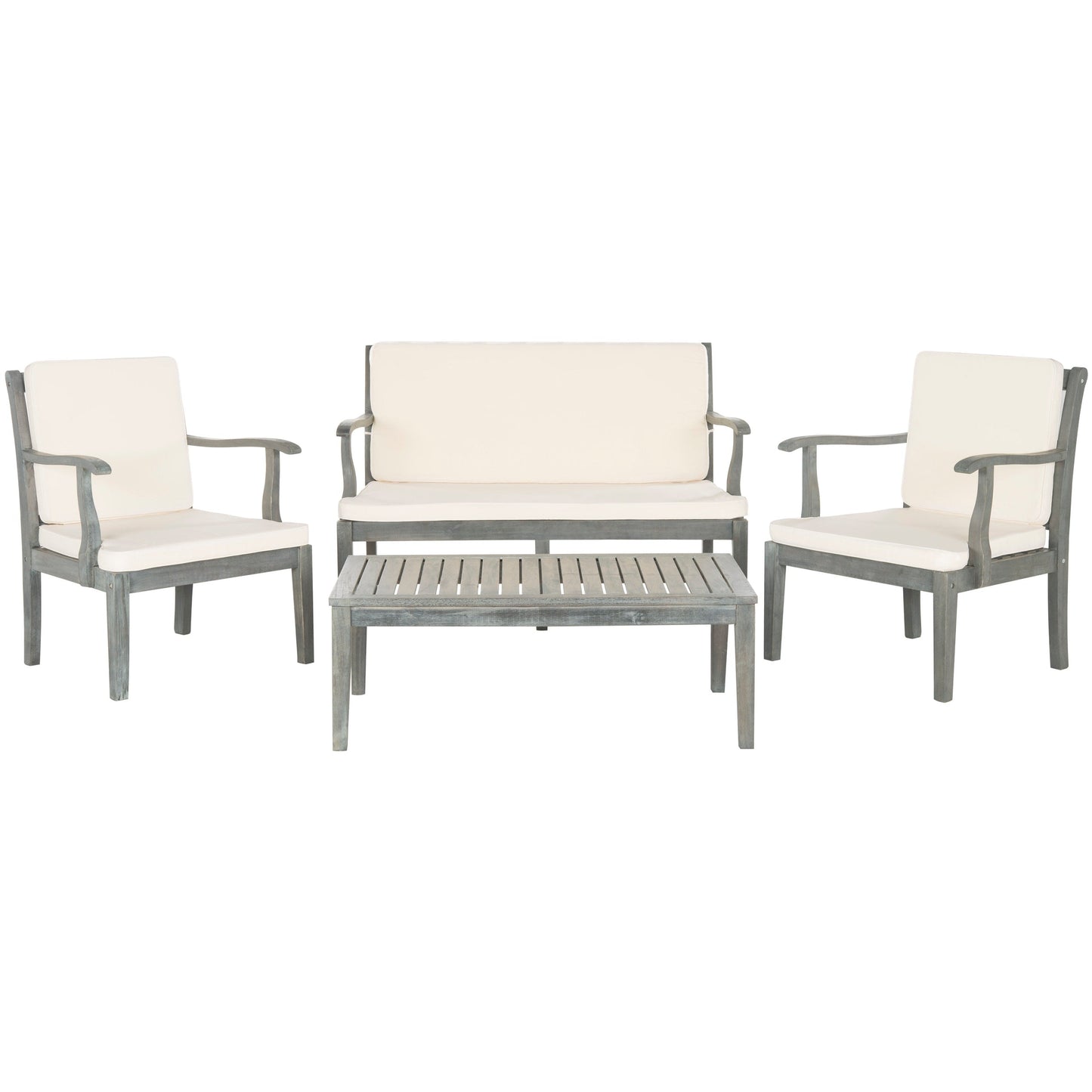 SAFAVIEH Outdoor Living Del Mar Brown Acacia Wood 4-piece Beige Cushion Patio Set - 48W x 25D x 32H