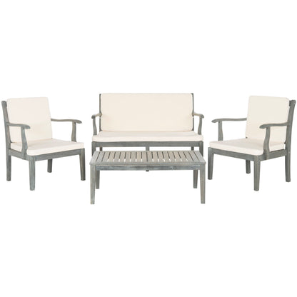 SAFAVIEH Outdoor Living Del Mar Brown Acacia Wood 4-piece Beige Cushion Patio Set - 48W x 25D x 32H