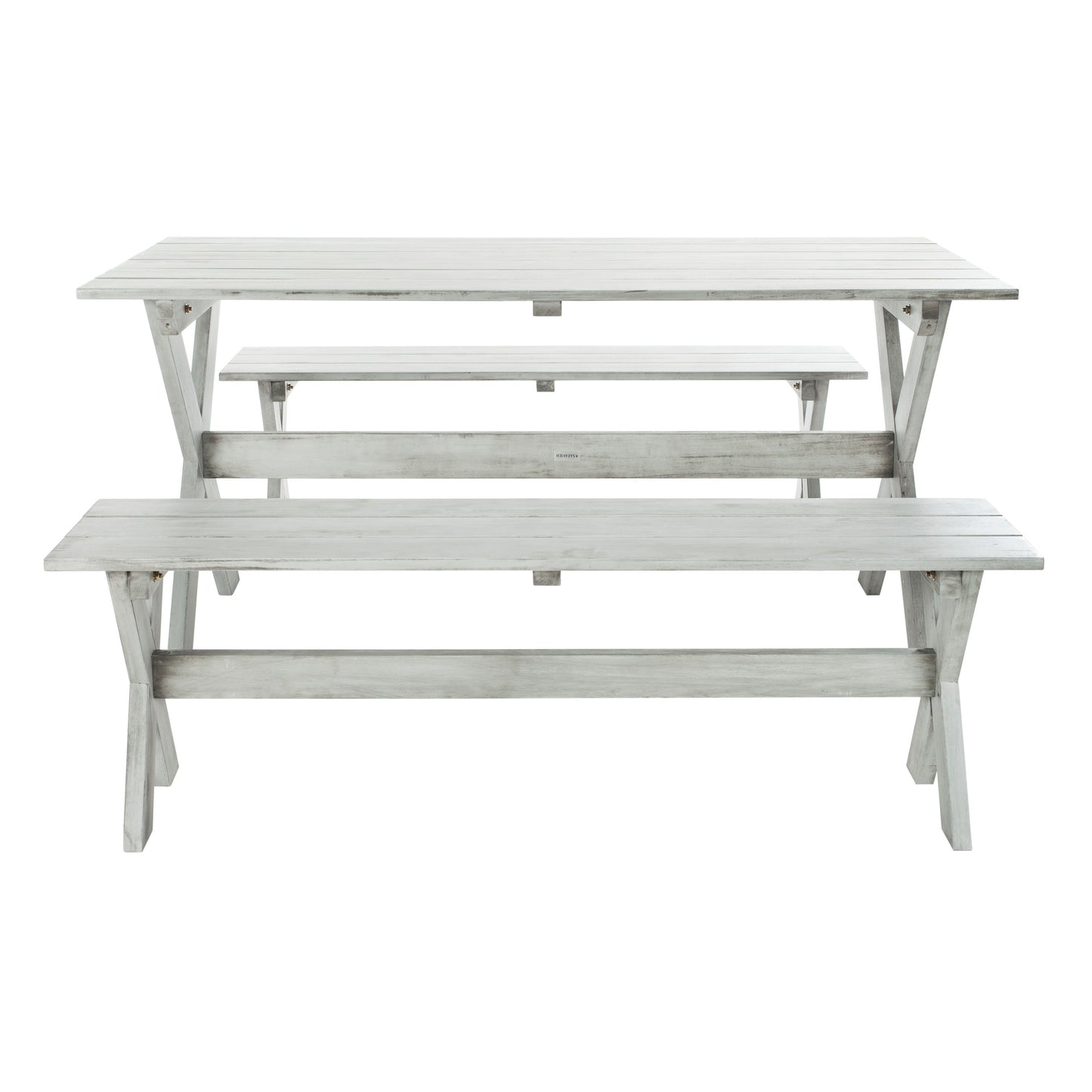 SAFAVIEH Outdoor Living Marina Grey 3-piece Table and Bench Dining Set - 35W x 59D x 30H