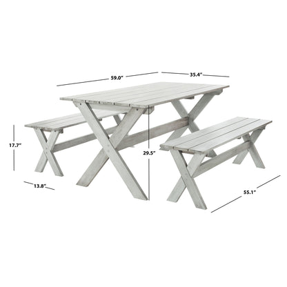 SAFAVIEH Outdoor Living Marina Grey 3-piece Table and Bench Dining Set - 35W x 59D x 30H