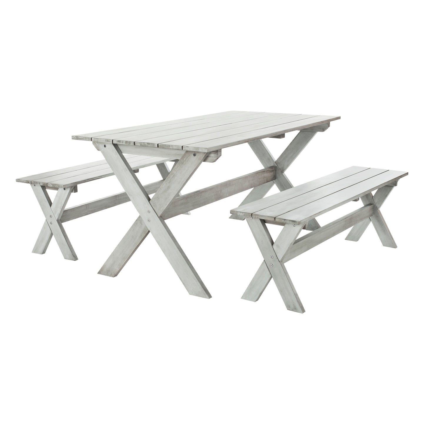 SAFAVIEH Outdoor Living Marina Grey 3-piece Table and Bench Dining Set - 35W x 59D x 30H