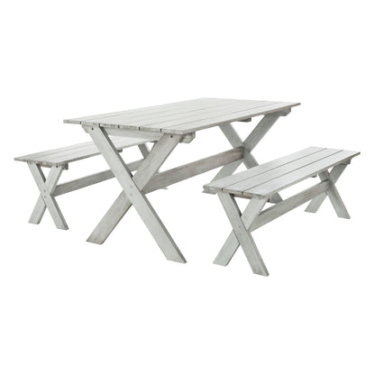 SAFAVIEH Outdoor Living Marina Grey 3-piece Table and Bench Dining Set - 35W x 59D x 30H
