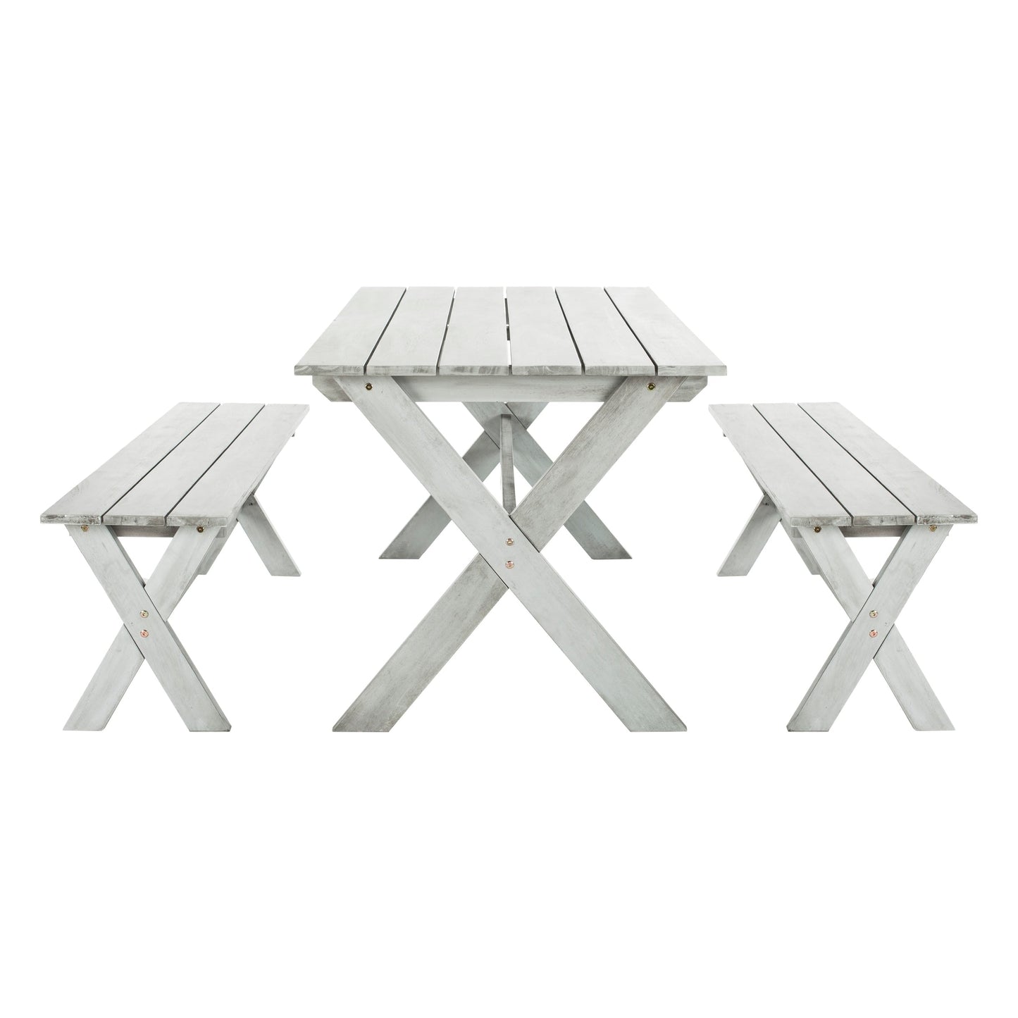 SAFAVIEH Outdoor Living Marina Grey 3-piece Table and Bench Dining Set - 35W x 59D x 30H