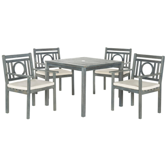 SAFAVIEH Outdoor Living Montclair Ash Grey Acacia Wood 5-piece Beige Cushion Dining Set - 35W x 35D x 30H
