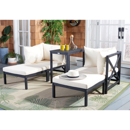 SAFAVIEH Outdoor Living Ronson 5 Pc Sectional Set - Dark Slate Grey/Beige - 27W x 27D x 27H
