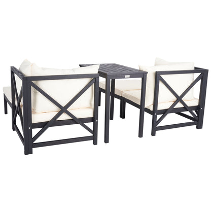 SAFAVIEH Outdoor Living Ronson 5 Pc Sectional Set - Dark Slate Grey/Beige - 27W x 27D x 27H