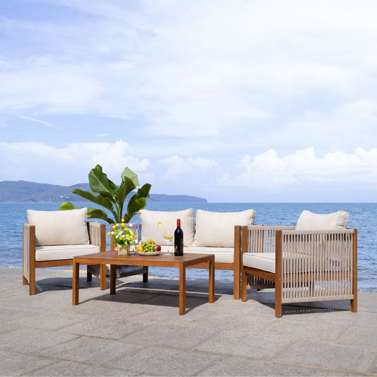 SAFAVIEH Outdoor Patio Furniture Roya 4-Piece Living Set - 52W x 26D x 25H