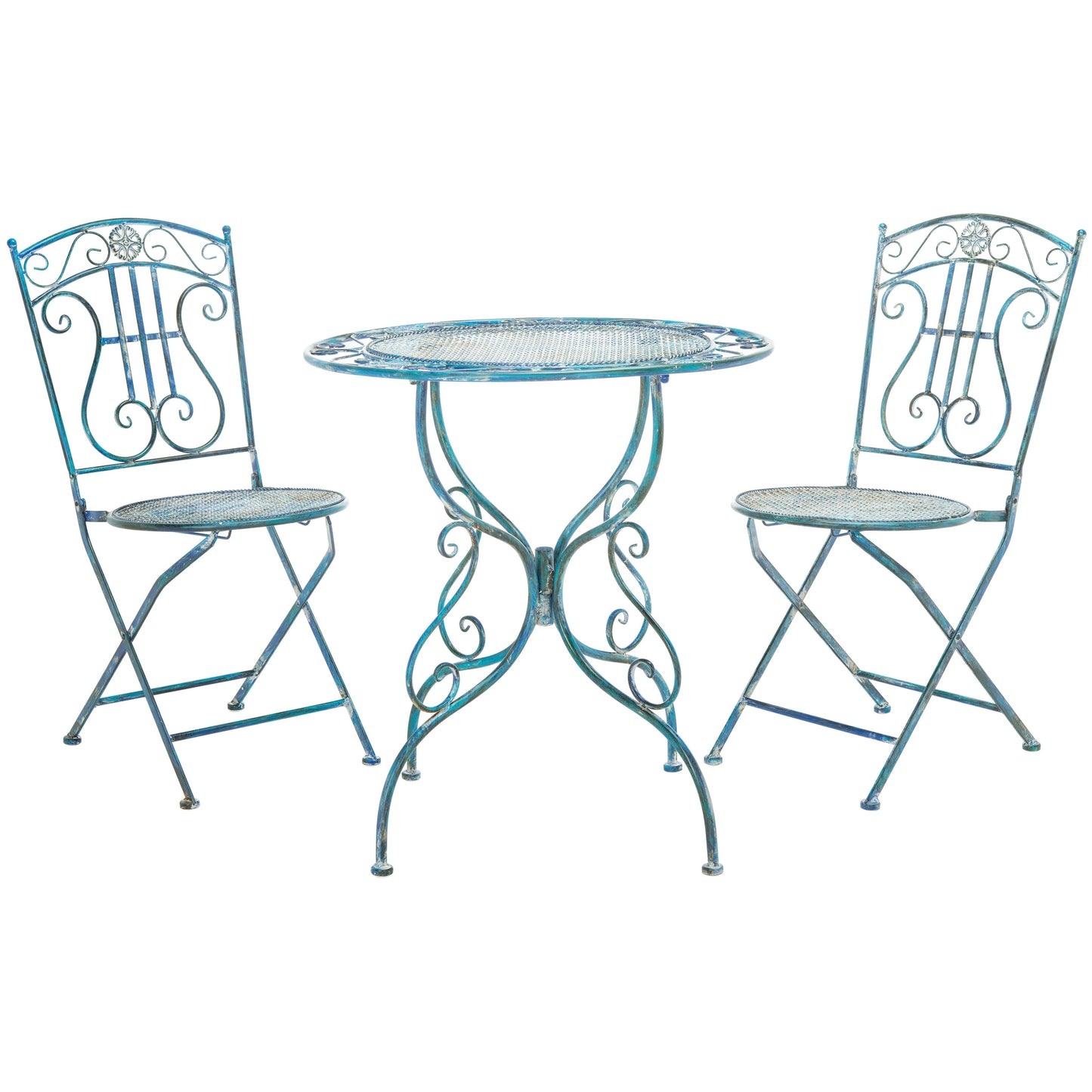 SAFAVIEH Outdoor Living Semly Victorian Iron 3-Piece Patio Bistro Set - 17W x 21D x 36H