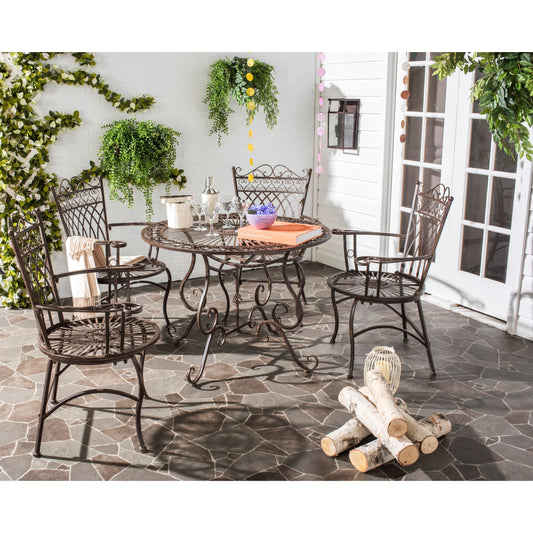 SAFAVIEH Outdoor Living Thessaly Victorian Scroll Iron 5-Piece Dining Set - 39W x 39D x 29H