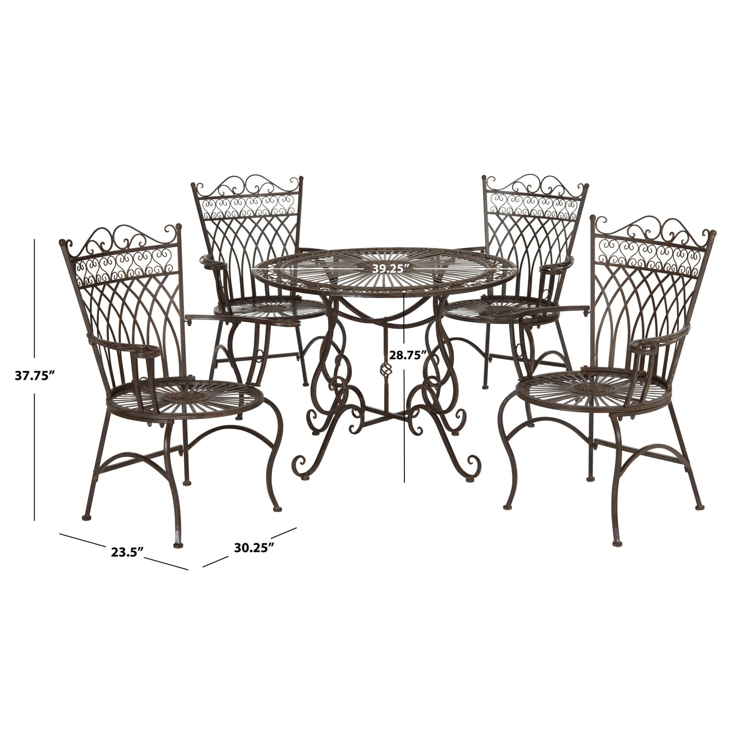 SAFAVIEH Outdoor Living Thessaly Victorian Scroll Iron 5-Piece Dining Set - 39W x 39D x 29H