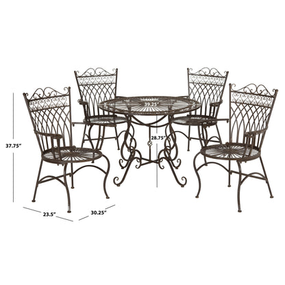 SAFAVIEH Outdoor Living Thessaly Victorian Scroll Iron 5-Piece Dining Set - 39W x 39D x 29H