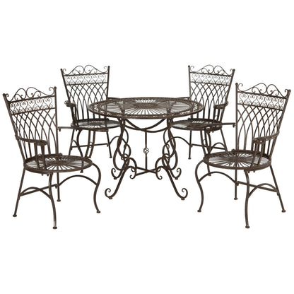 SAFAVIEH Outdoor Living Thessaly Victorian Scroll Iron 5-Piece Dining Set - 39W x 39D x 29H