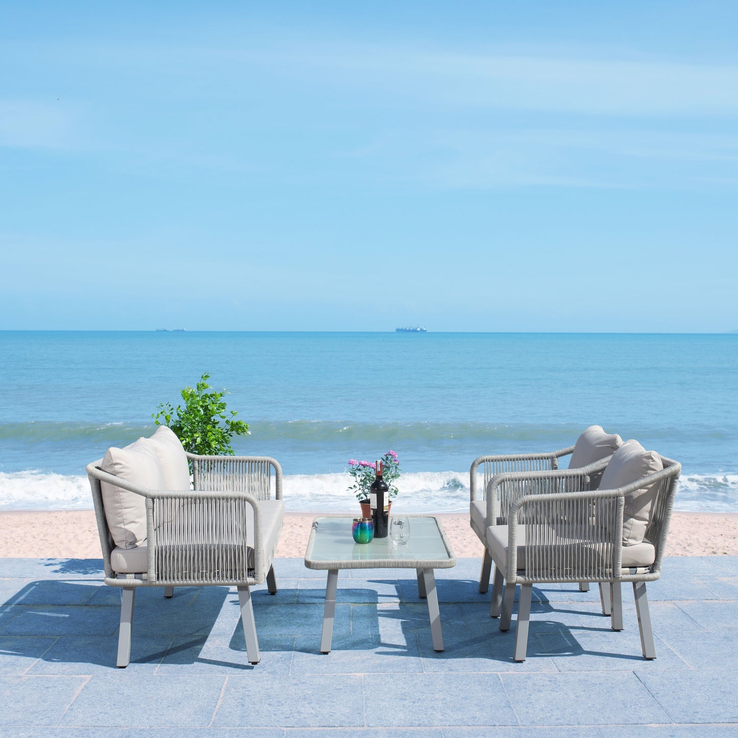 SAFAVIEH Outdoor Living Torsla 4-Piece Rope Patio Set - 52W x 26D x 30H