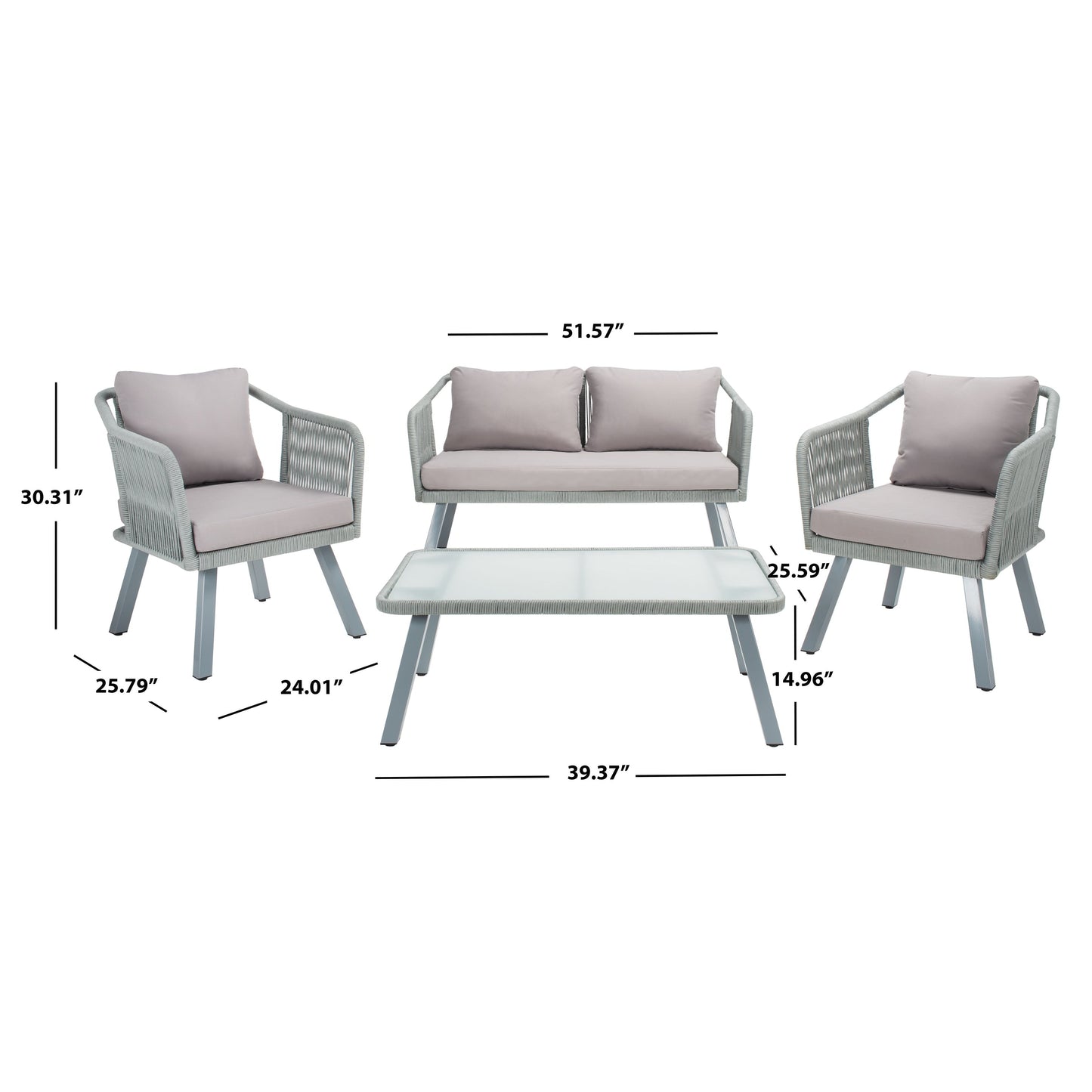 SAFAVIEH Outdoor Living Torsla 4-Piece Rope Patio Set - 52W x 26D x 30H