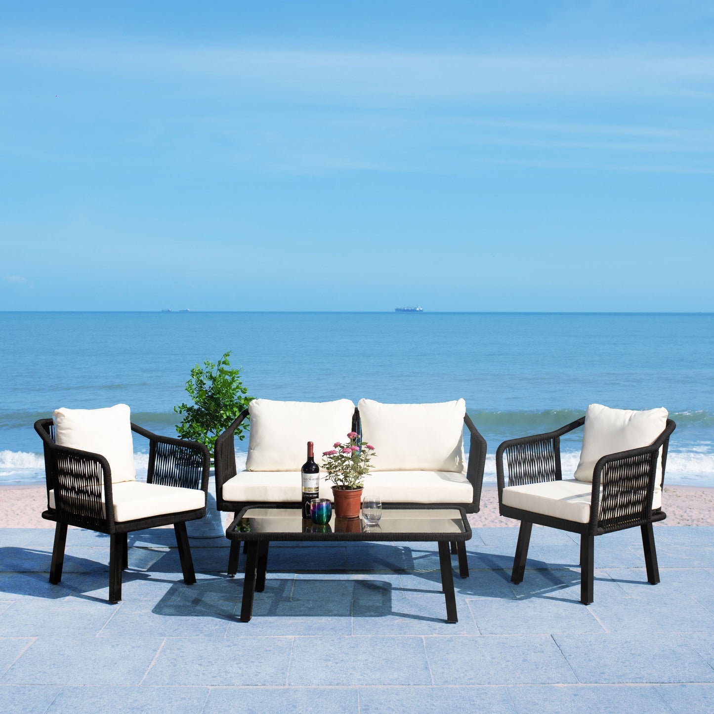 SAFAVIEH Outdoor Living Torsla 4-Piece Rope Patio Set - 52W x 26D x 30H