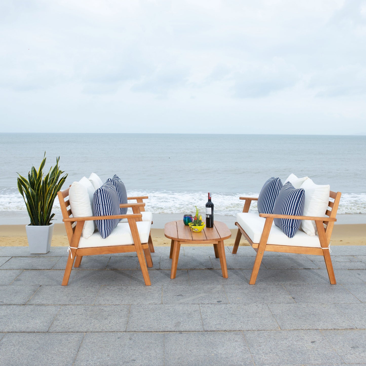 SAFAVIEH Outdoor Lupe 4-Piece Conversation Patio Set - 49W x 31D x 30H