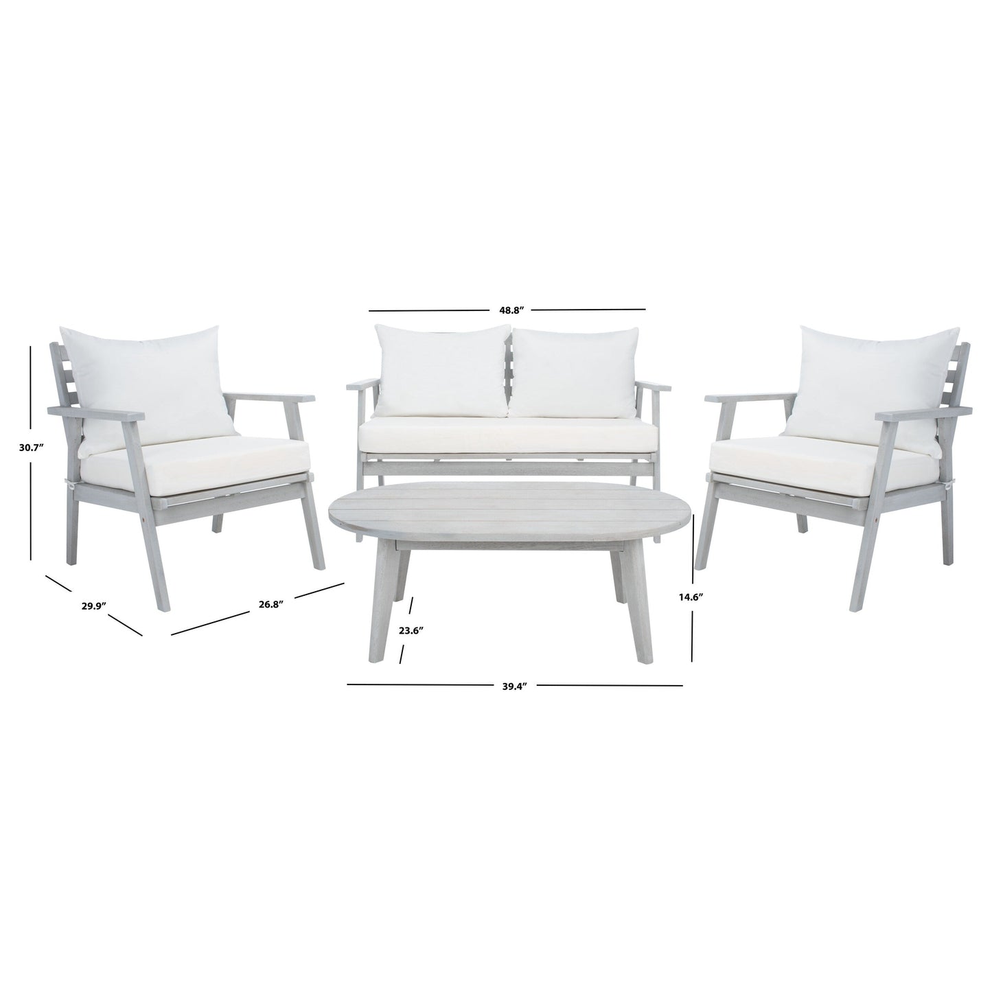 SAFAVIEH Outdoor Lupe 4-Piece Conversation Patio Set - 49W x 31D x 30H