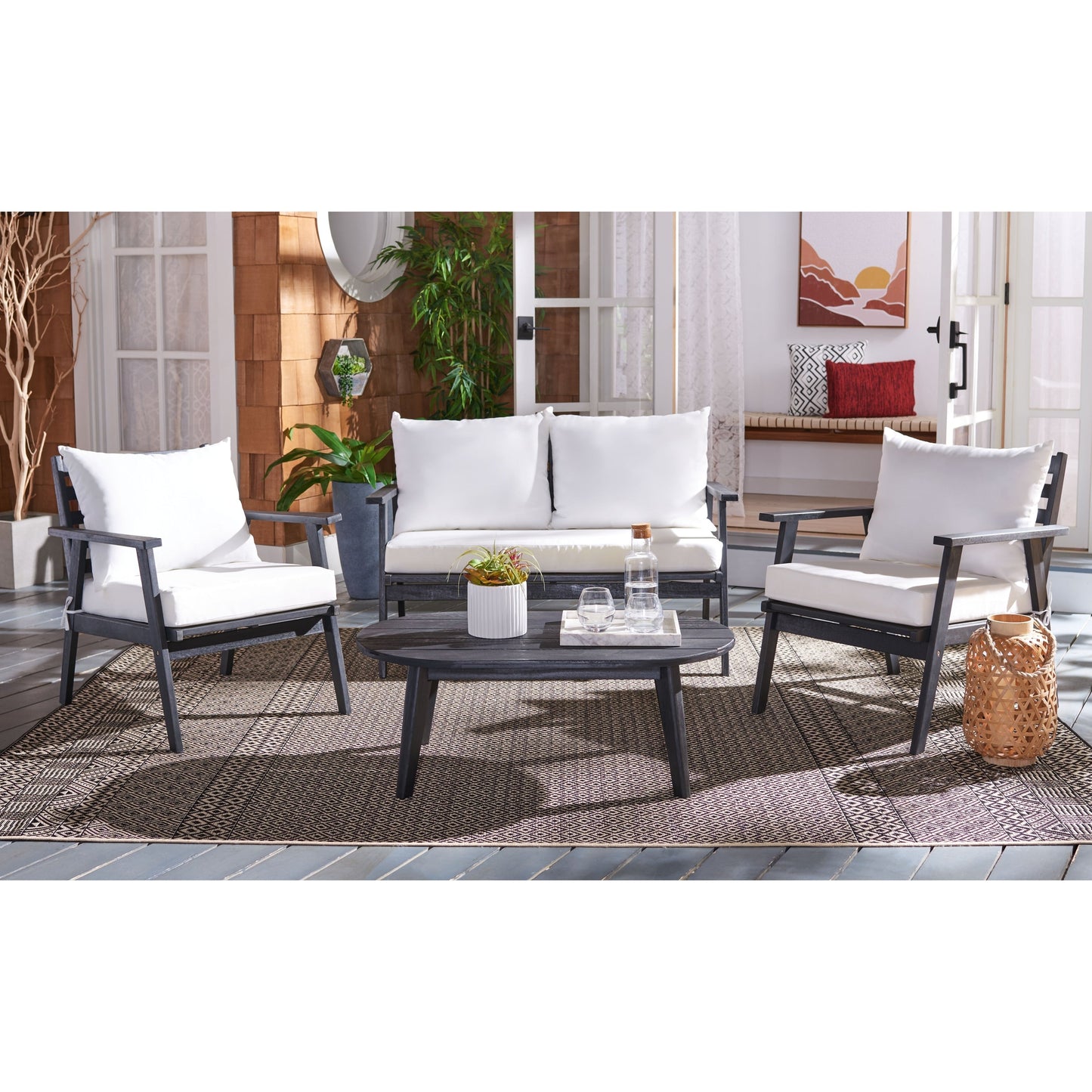 SAFAVIEH Outdoor Lupe 4-Piece Conversation Patio Set - 49W x 31D x 30H