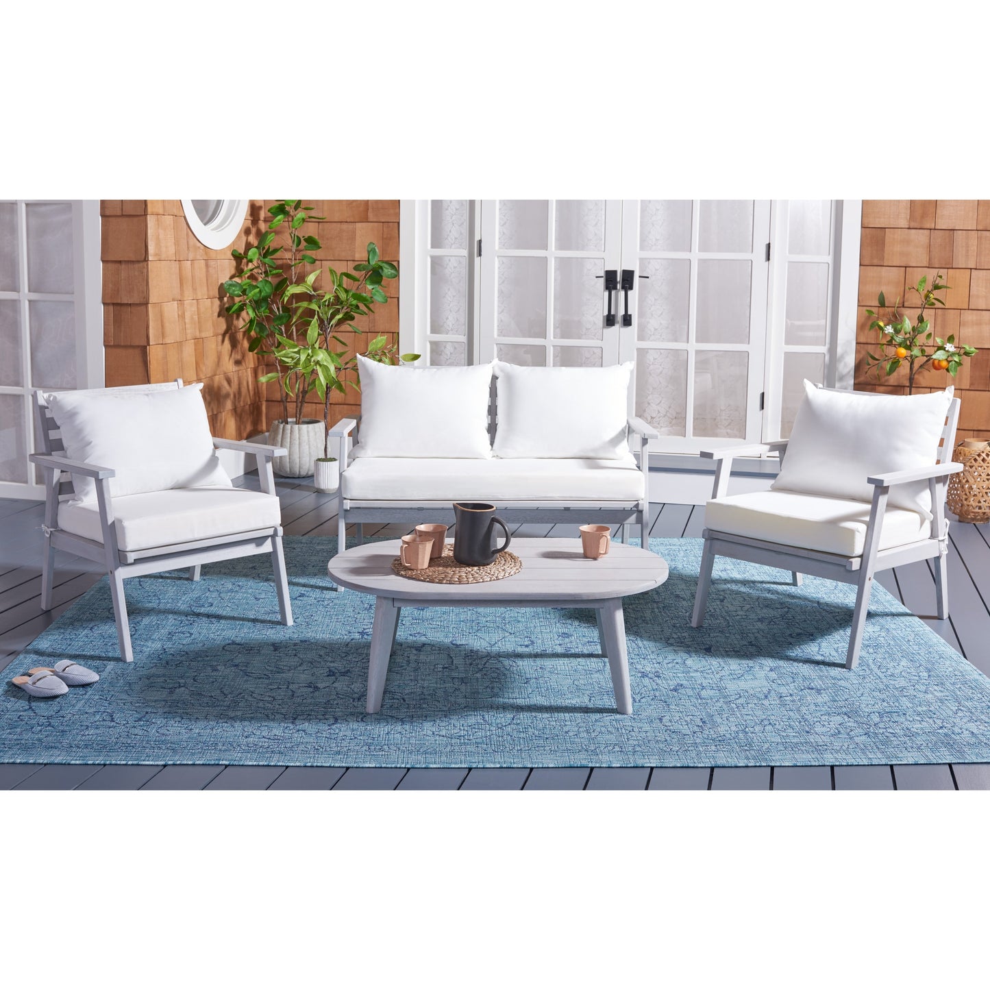 SAFAVIEH Outdoor Lupe 4-Piece Conversation Patio Set - 49W x 31D x 30H