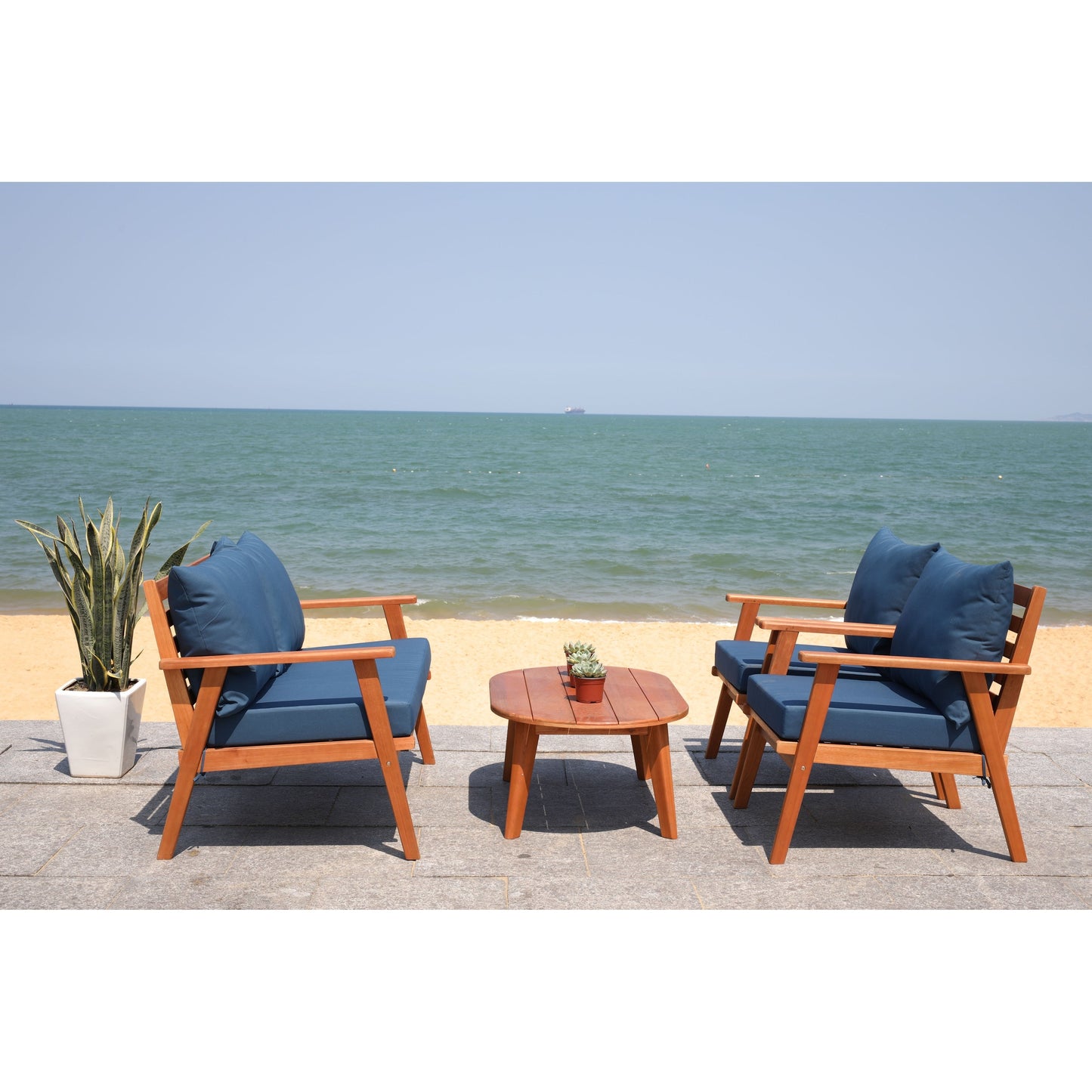 SAFAVIEH Outdoor Lupe 4-Piece Conversation Patio Set - 49W x 31D x 30H