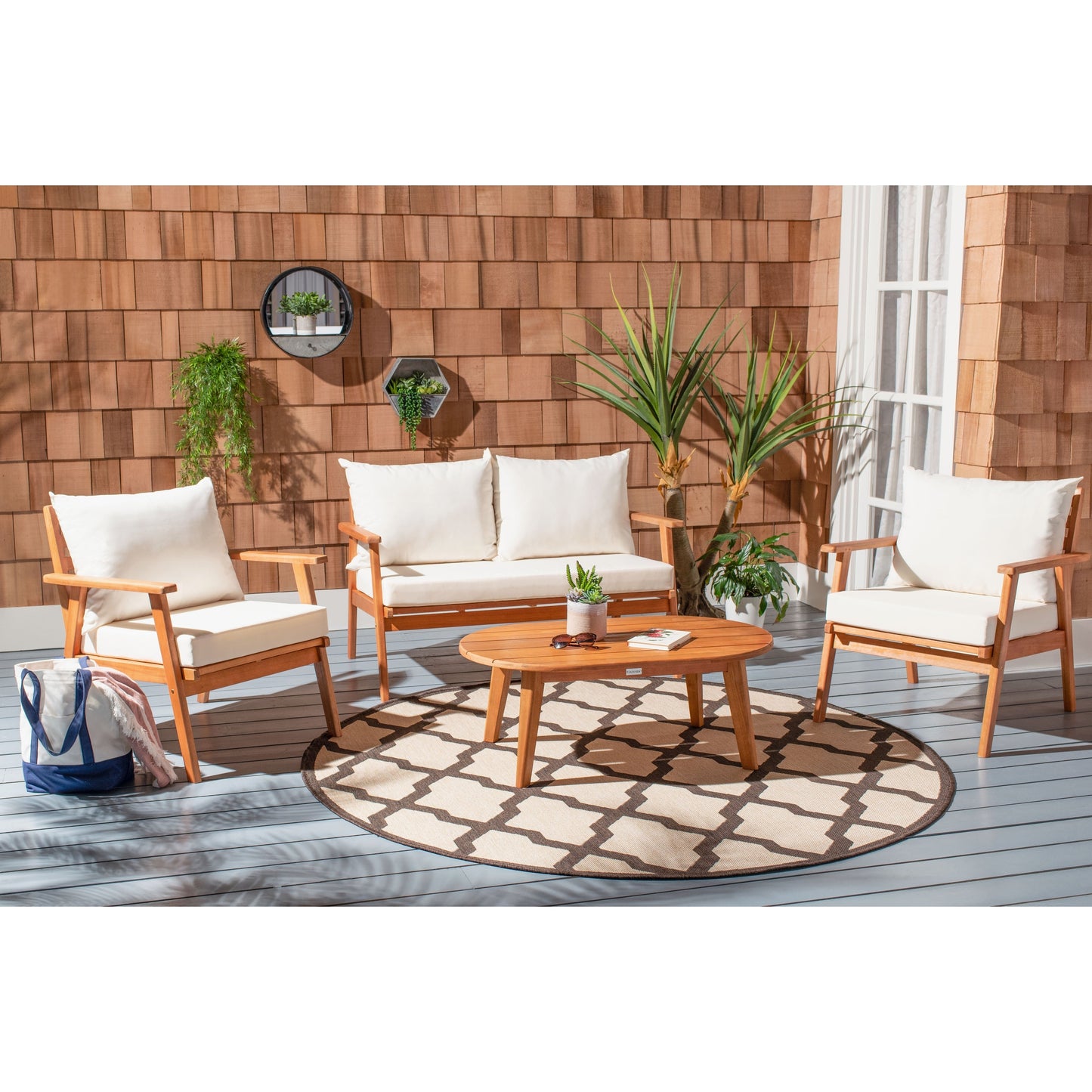 SAFAVIEH Outdoor Lupe 4-Piece Conversation Patio Set - 49W x 31D x 30H