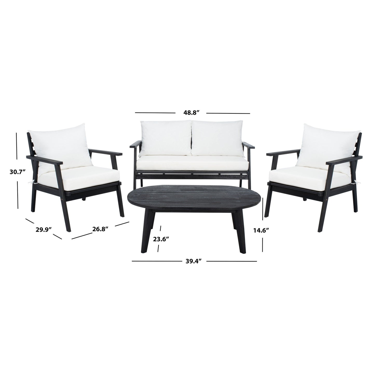 SAFAVIEH Outdoor Lupe 4-Piece Conversation Patio Set - 49W x 31D x 30H