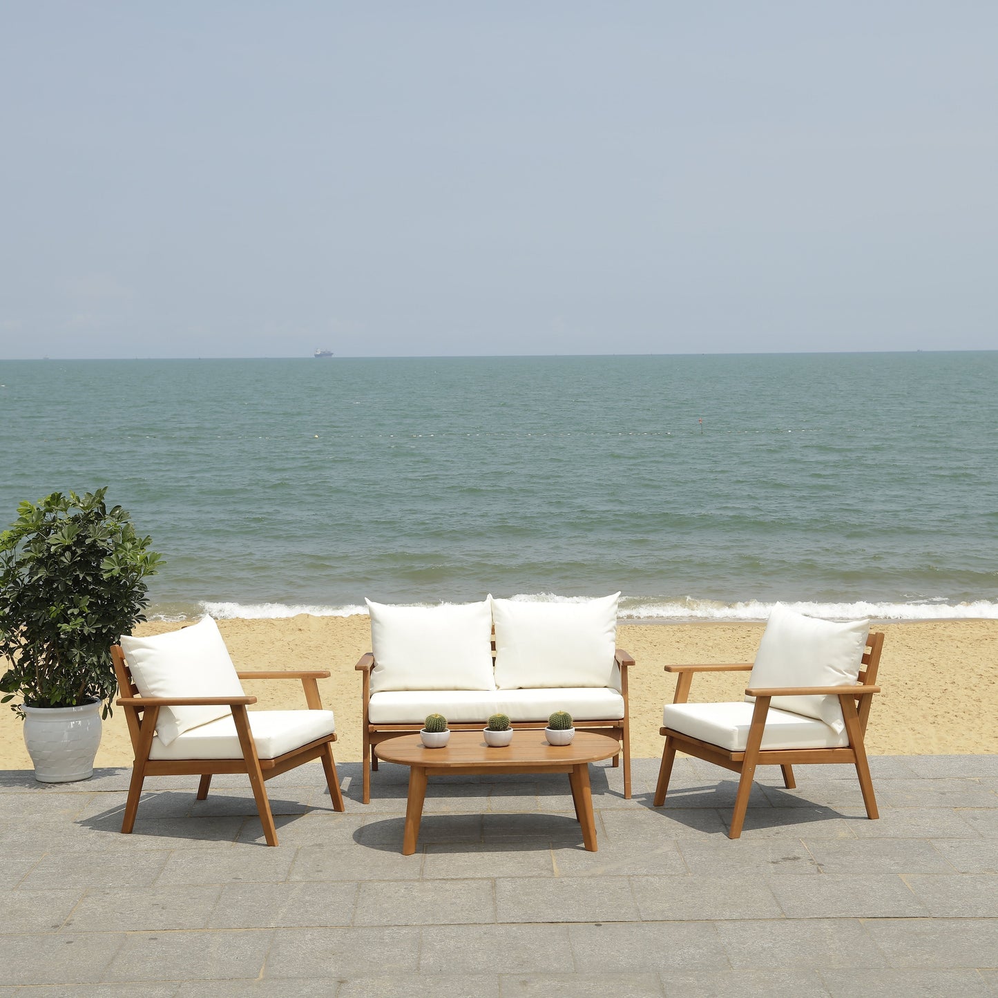 SAFAVIEH Outdoor Lupe 4-Piece Conversation Patio Set - 49W x 31D x 30H