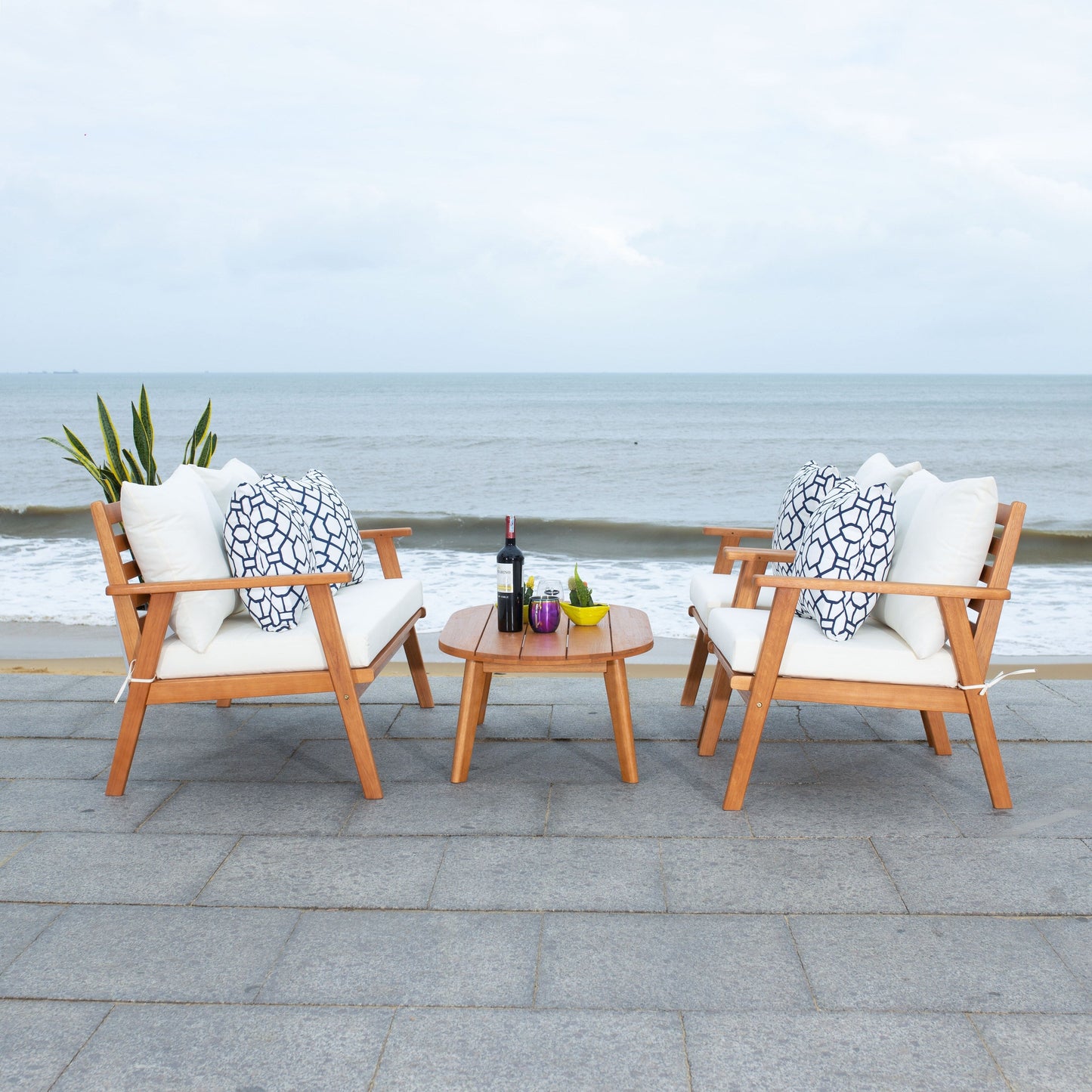 SAFAVIEH Outdoor Lupe 4-Piece Conversation Patio Set - 49W x 31D x 30H