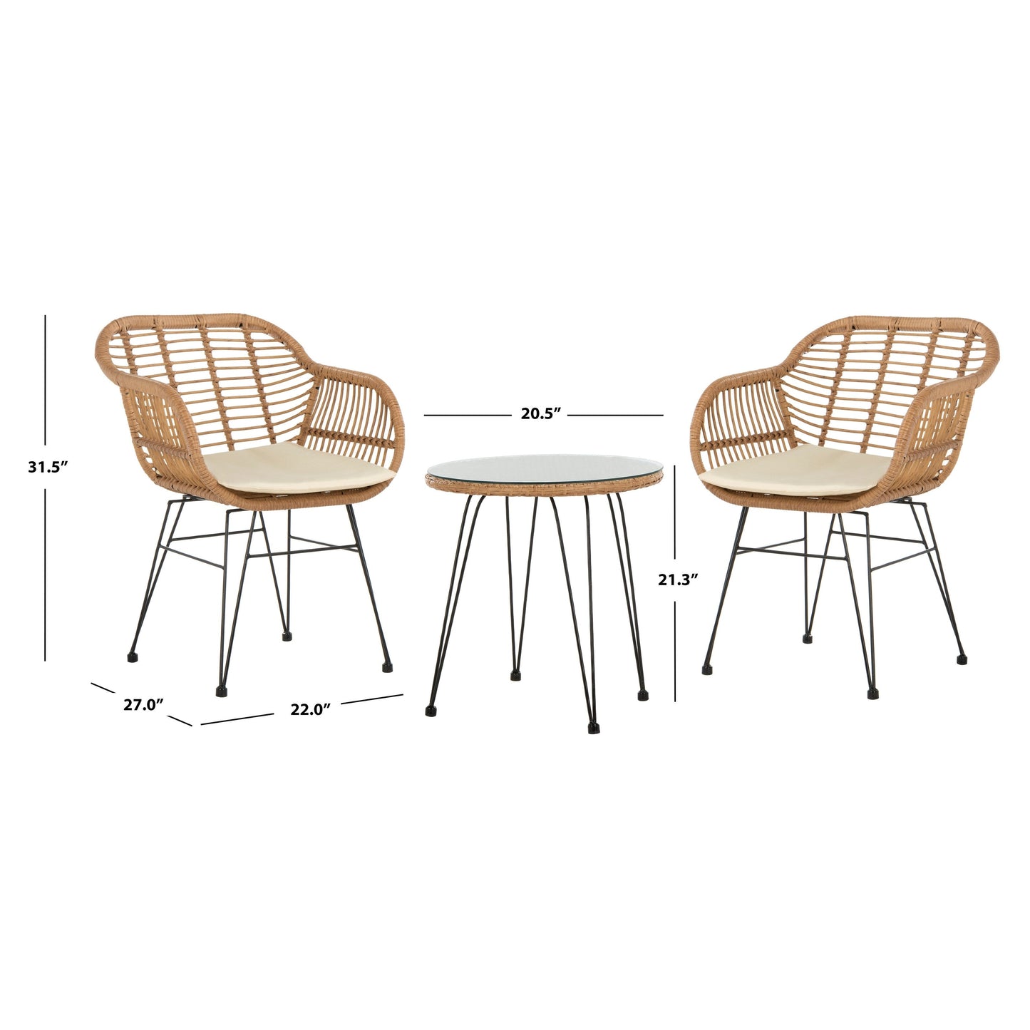 SAFAVIEH Outdoor Montserrat 3-Piece Lounge Set - 22Wx27Dx32H