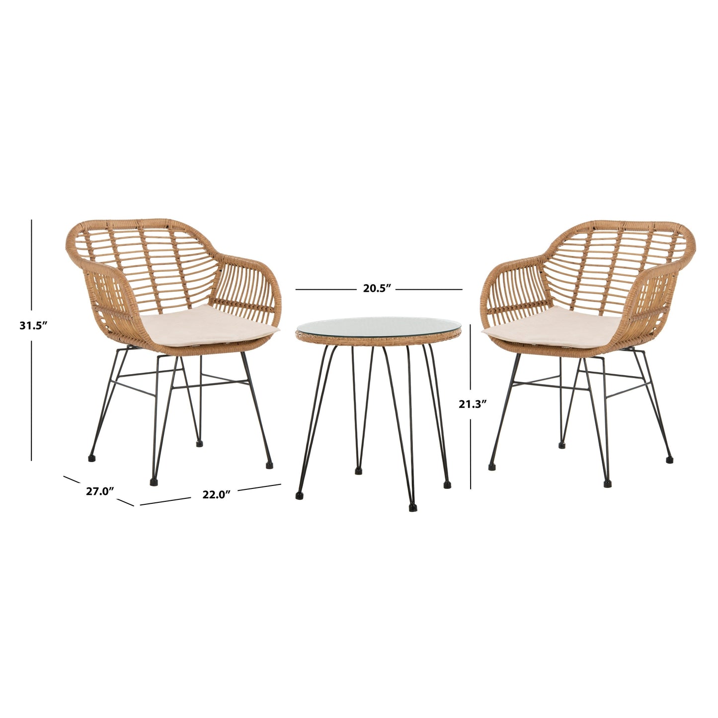 SAFAVIEH Outdoor Montserrat 3-Piece Lounge Set - 22Wx27Dx32H