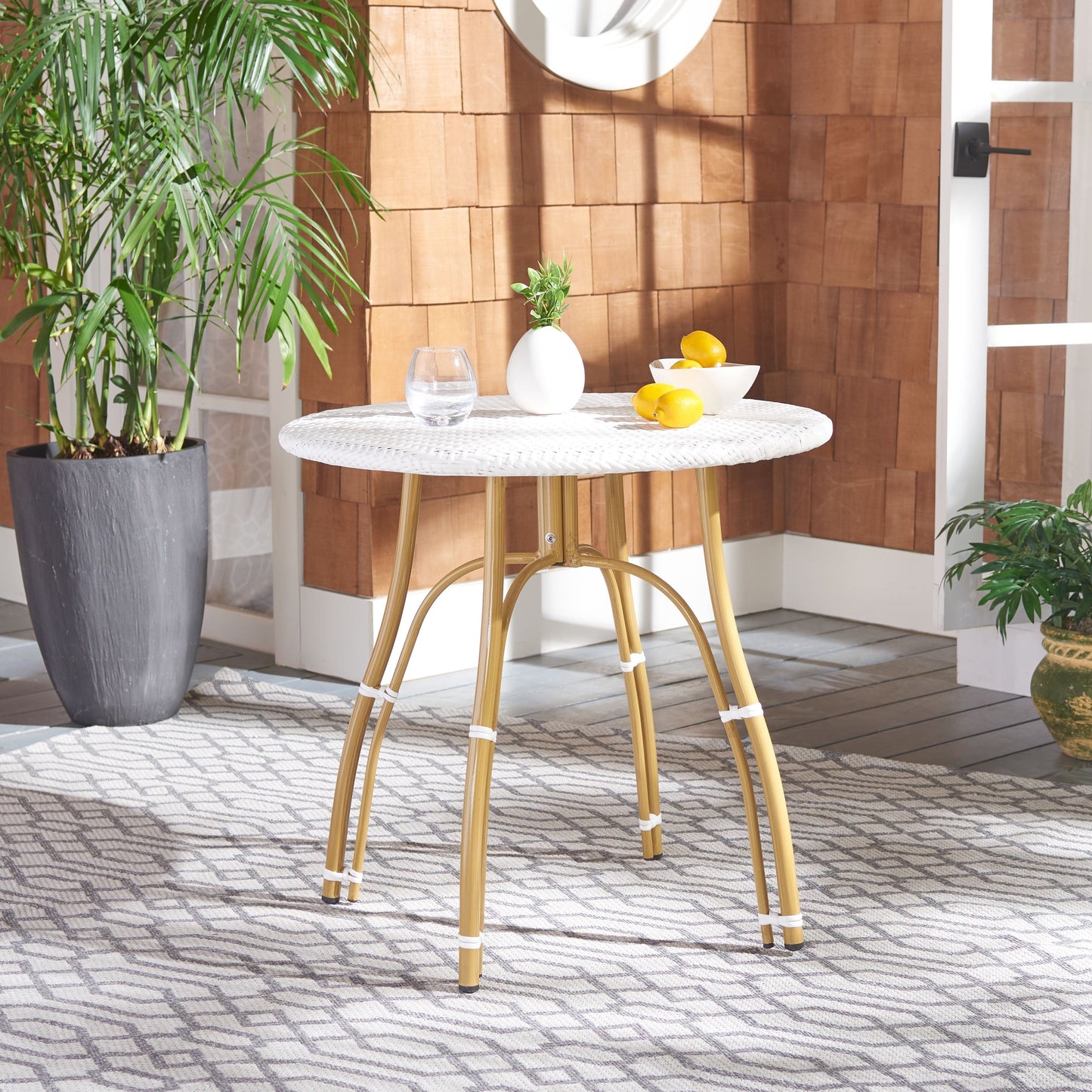 SAFAVIEH Outdoor Myah Rattan Bistro Table - 31.5 W x 31.5 L x 30 H - 32Wx32Dx30H