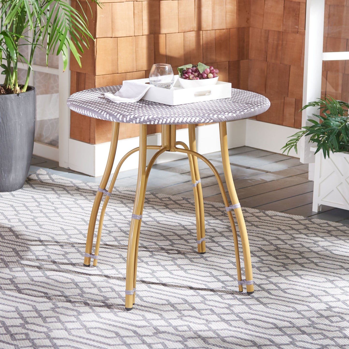 SAFAVIEH Outdoor Myah Rattan Bistro Table - 31.5 W x 31.5 L x 30 H - 32Wx32Dx30H
