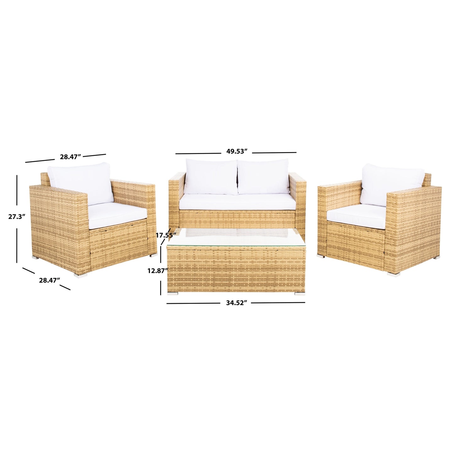 SAFAVIEH Outdoor Natalee Wicker 4-Piece Patio Set - 50W x 27D x 28H