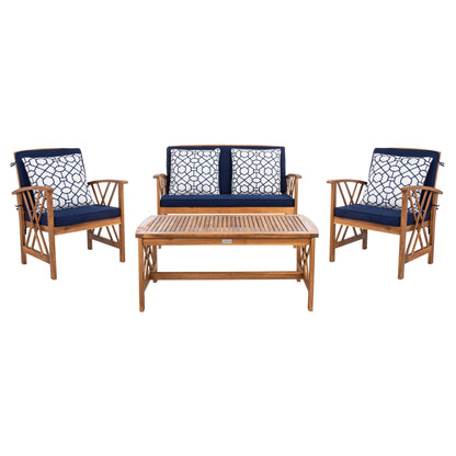 SAFAVIEH Outdoor Nayely 4-Piece Acacia Solid Wood Conversation Patio Set - 47W x 33D x 26H