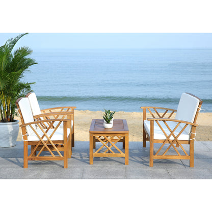 SAFAVIEH Outdoor Nayely 4-Piece Acacia Solid Wood Conversation Patio Set - 47W x 33D x 26H