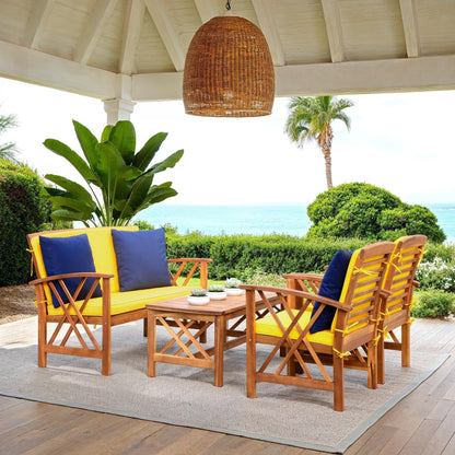 SAFAVIEH Outdoor Nayely 4-Piece Acacia Solid Wood Conversation Patio Set - 47W x 33D x 26H