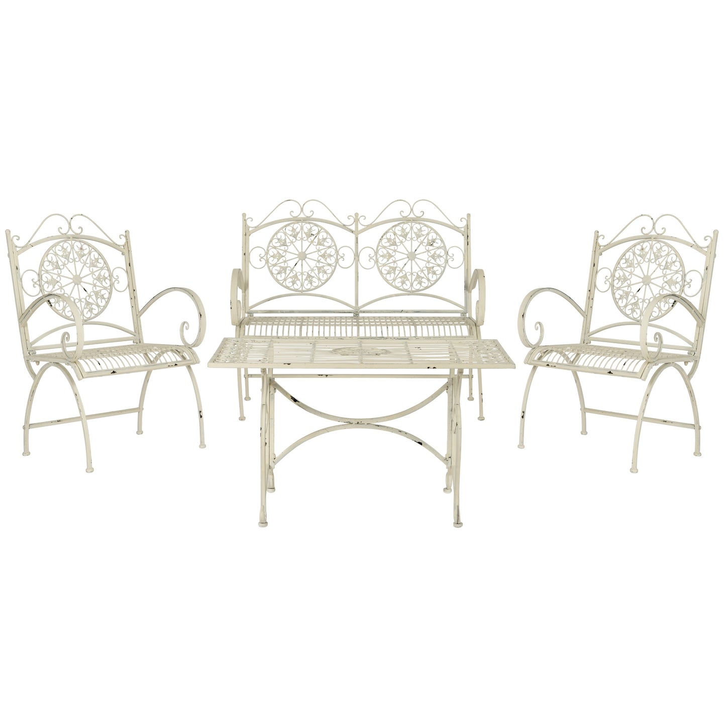 SAFAVIEH Outdoor Nyasia Victorian Scroll Iron 4-Piece Patio Set - 45W x 39D x 22H
