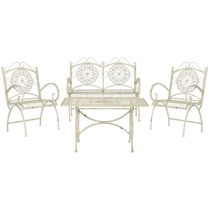 SAFAVIEH Outdoor Nyasia Victorian Scroll Iron 4-Piece Patio Set - 45W x 39D x 22H